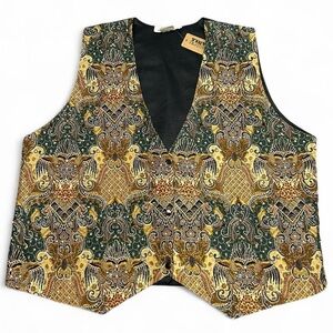Vintage 90s green and gold paisley beaded tie back waistcoat vest